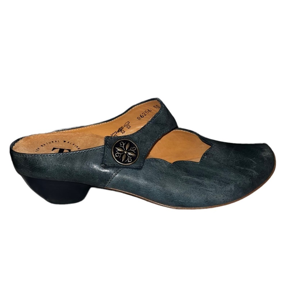 Think! Teal Green Leather Mary-Jane Clog Mule